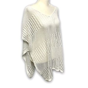Crochet Open Weave White Boho Beach Sweater Cover Up Women's Medium